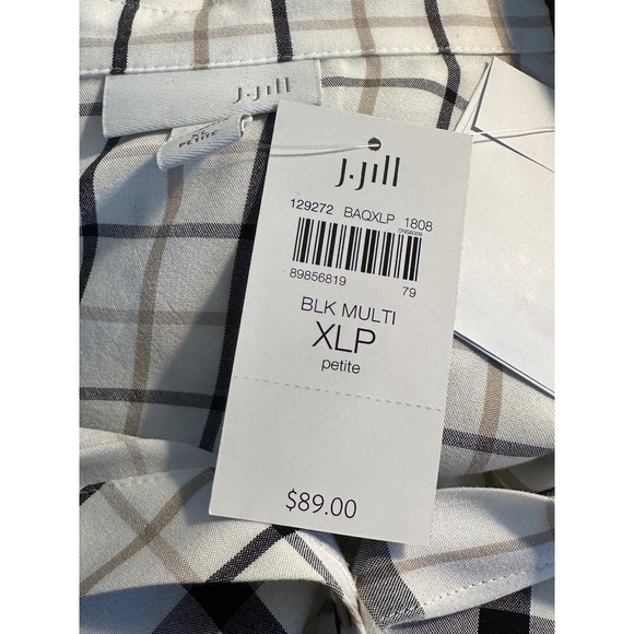 J. Jill Long Sleeve Shirt Size XL Petite Black‎ White Tan Windowpane Plaid NEW - Picture 7 of 10